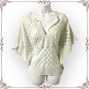 Alfani Women's M Sheer White Dot Lace Poncho Blouse